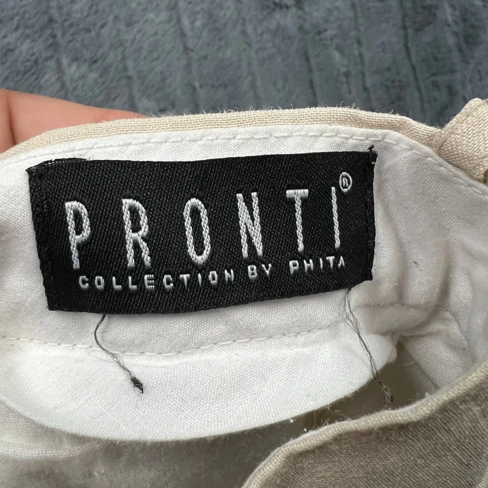 Pronti Collection by Phita Mens XL 40x34 Tan 100% Linen Pleated Dress Pants